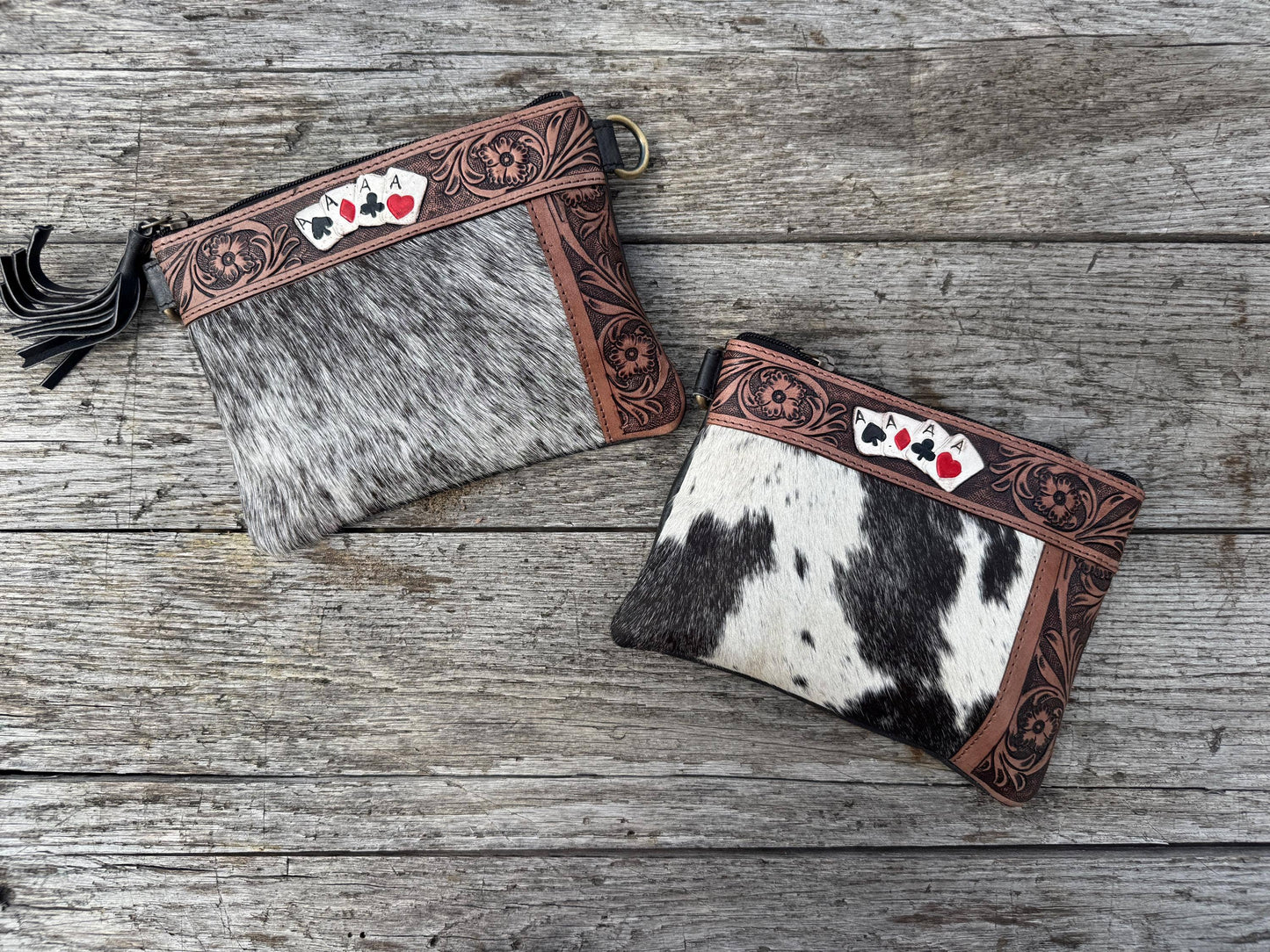 Genuine Western Cowhide Leather Purse with Ace Cards