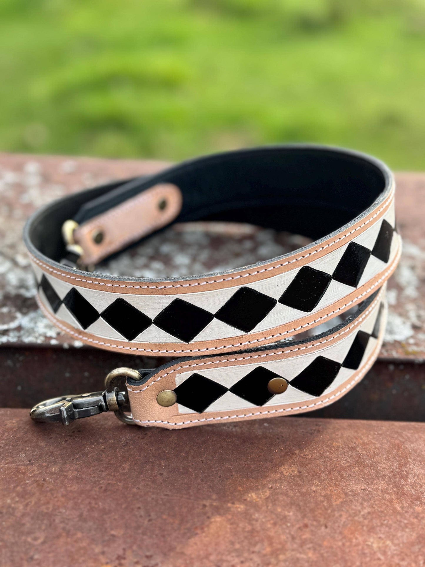 Checkered Black and White Genuine Leather Western Purse
