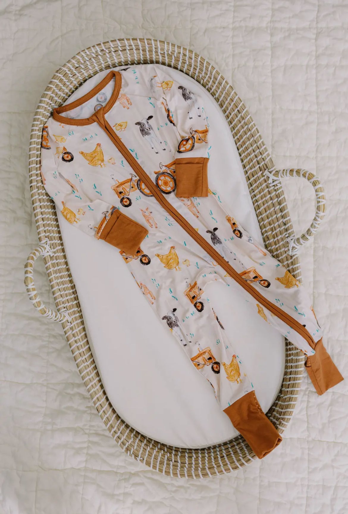 Farm Animal Bamboo Zipper Romper: 0-3m