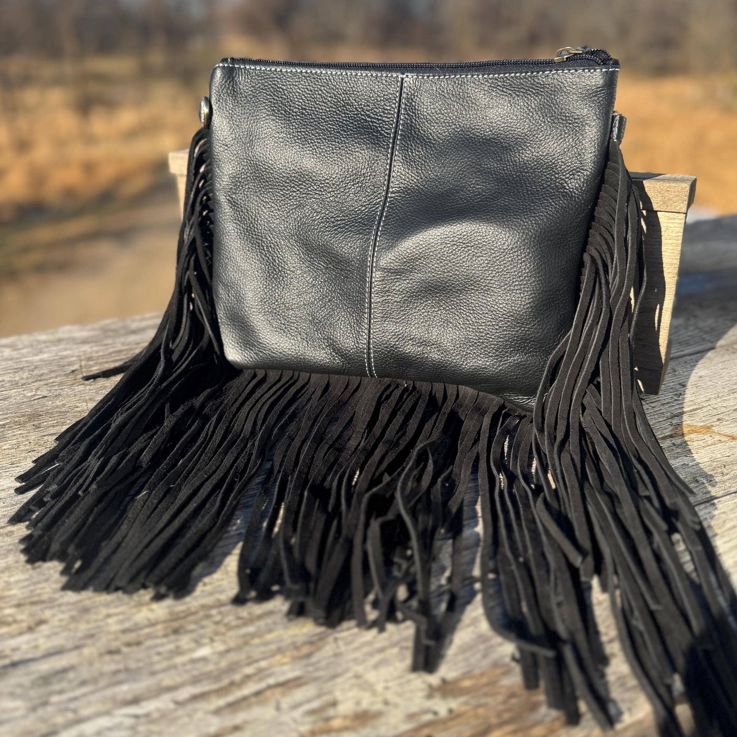 Checkered Black and White Genuine Leather Western Purse