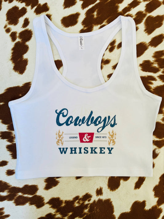 Cowboys and Whiskey Cropped Tank Top: Small