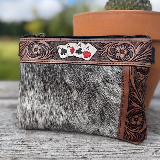 Genuine Western Cowhide Leather Purse with Ace Cards