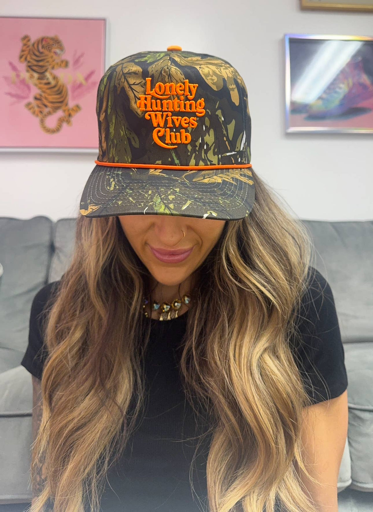 Lonely Hunting Wives camo trucker hat