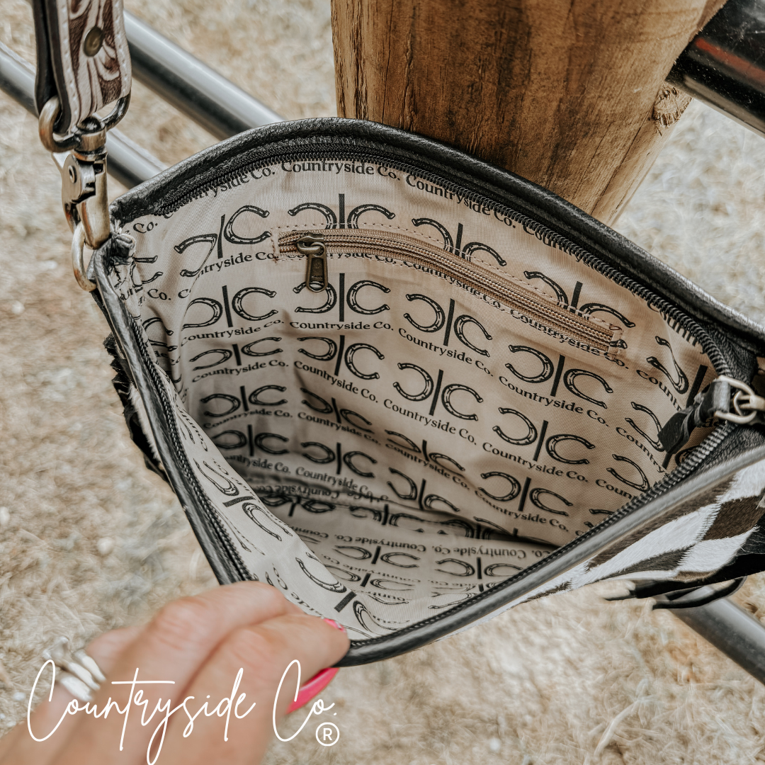 Rodeo Square Cowhide Checkered Purse