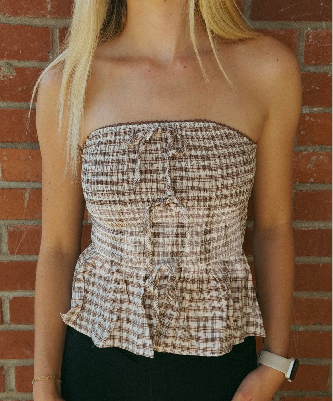 Plaid Tube Top (With Ruffle)
