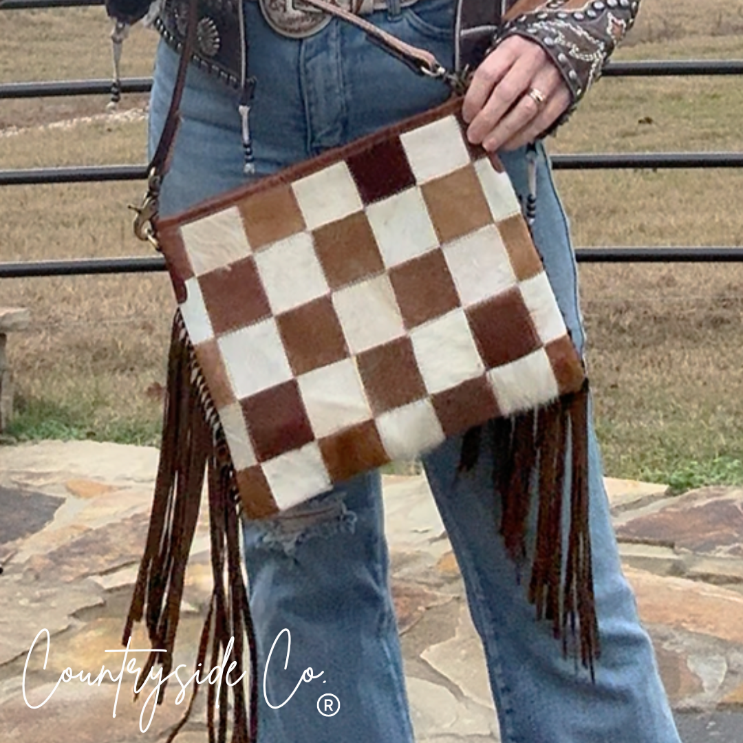 Longhorn Trail Cowhide Checkered Purse – She’s.a.Cowgal