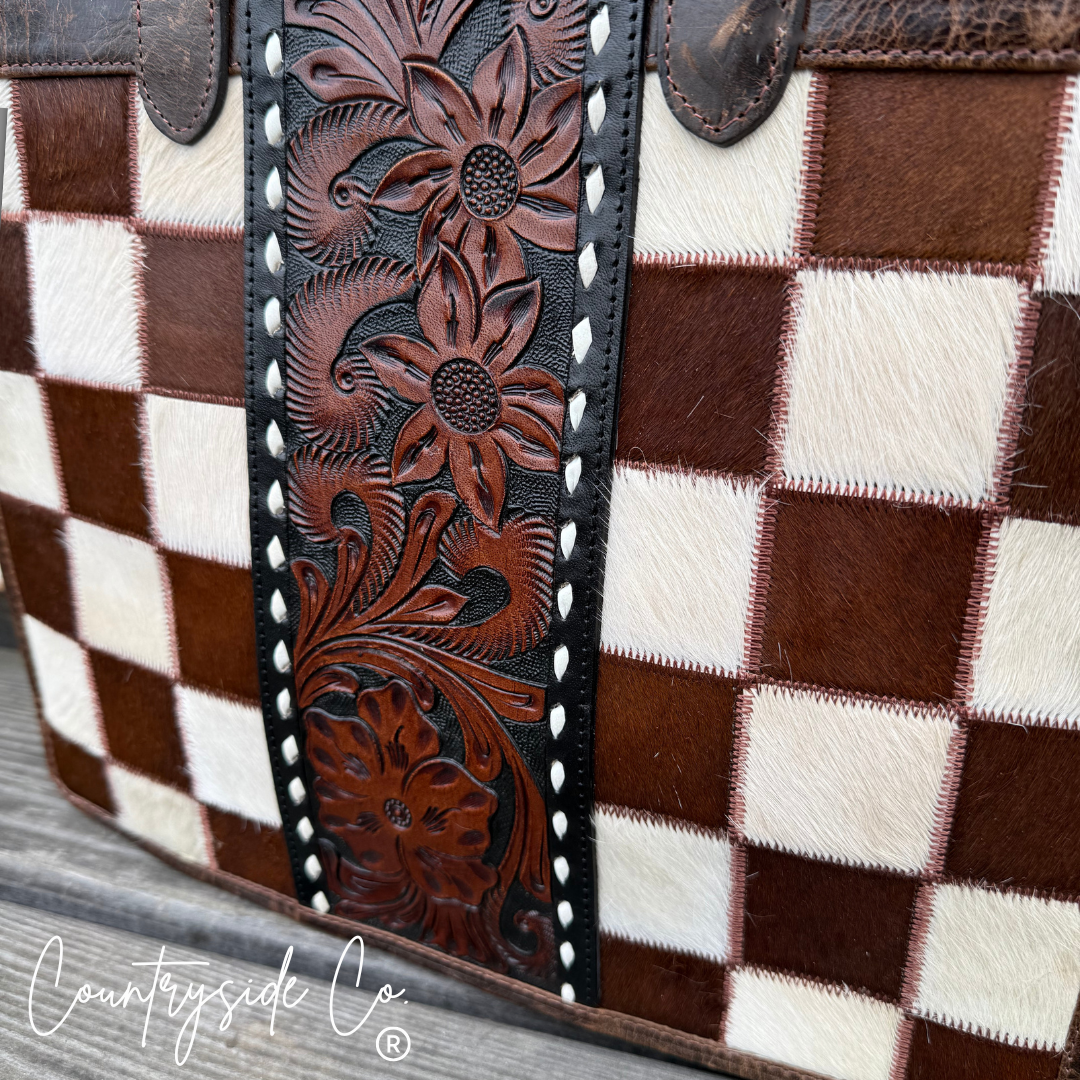 Wynonna Cowhide Checkered Tote Handbag