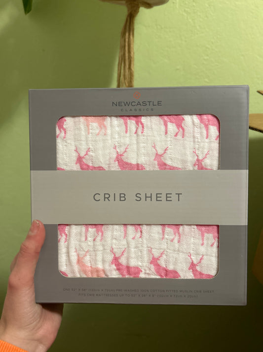 Pink Deer Crib Sheet
